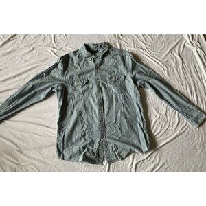Mens Light Blue Button-Up Shirt L/G 100% Cotton Casual Long Sleeve With Chest Po